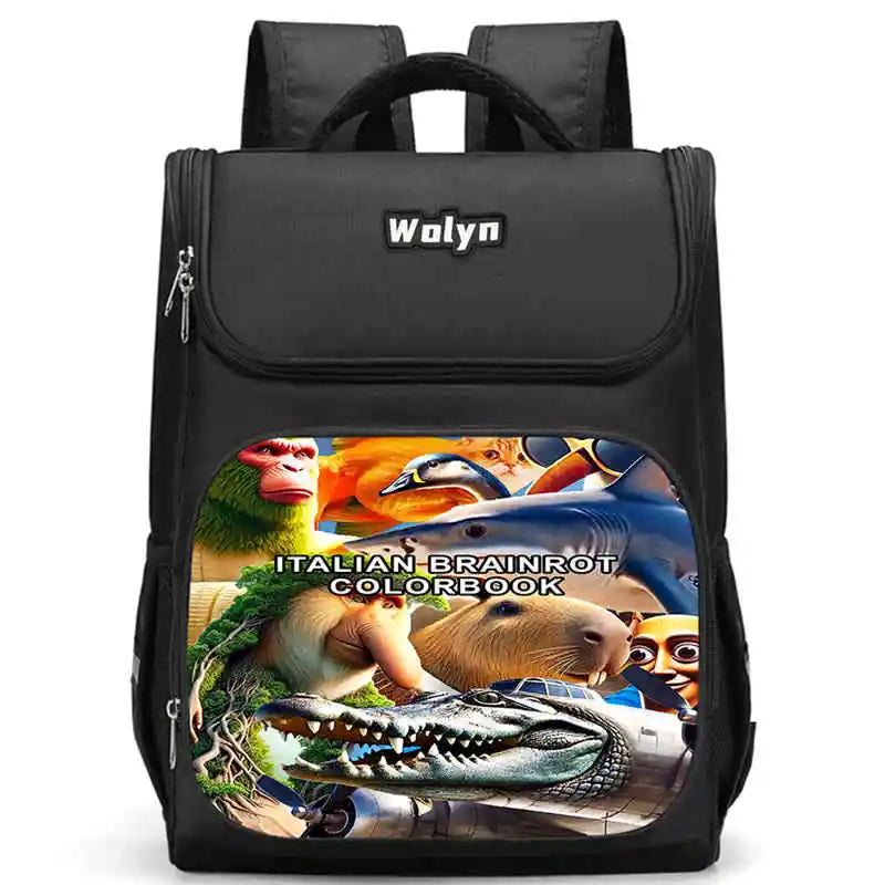 Kids Cartoon Brainrot School Bag - Large Capacity Pupil Backpack for Boys & Girls, Durable Student Bookbag & Commuter Travel Bag