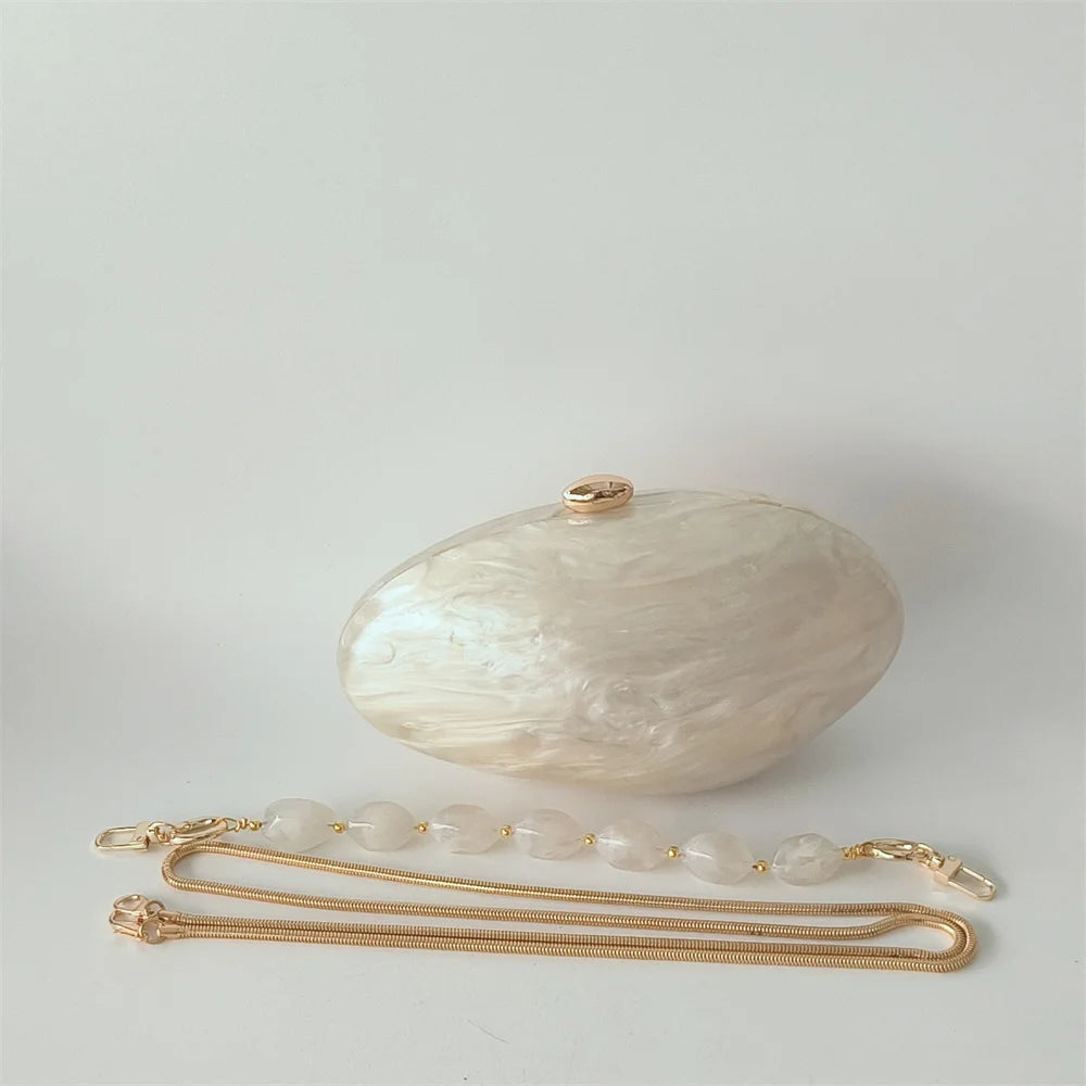 Oval Marble Shell Evening Bag - Elegant Luxury Wedding Purse
