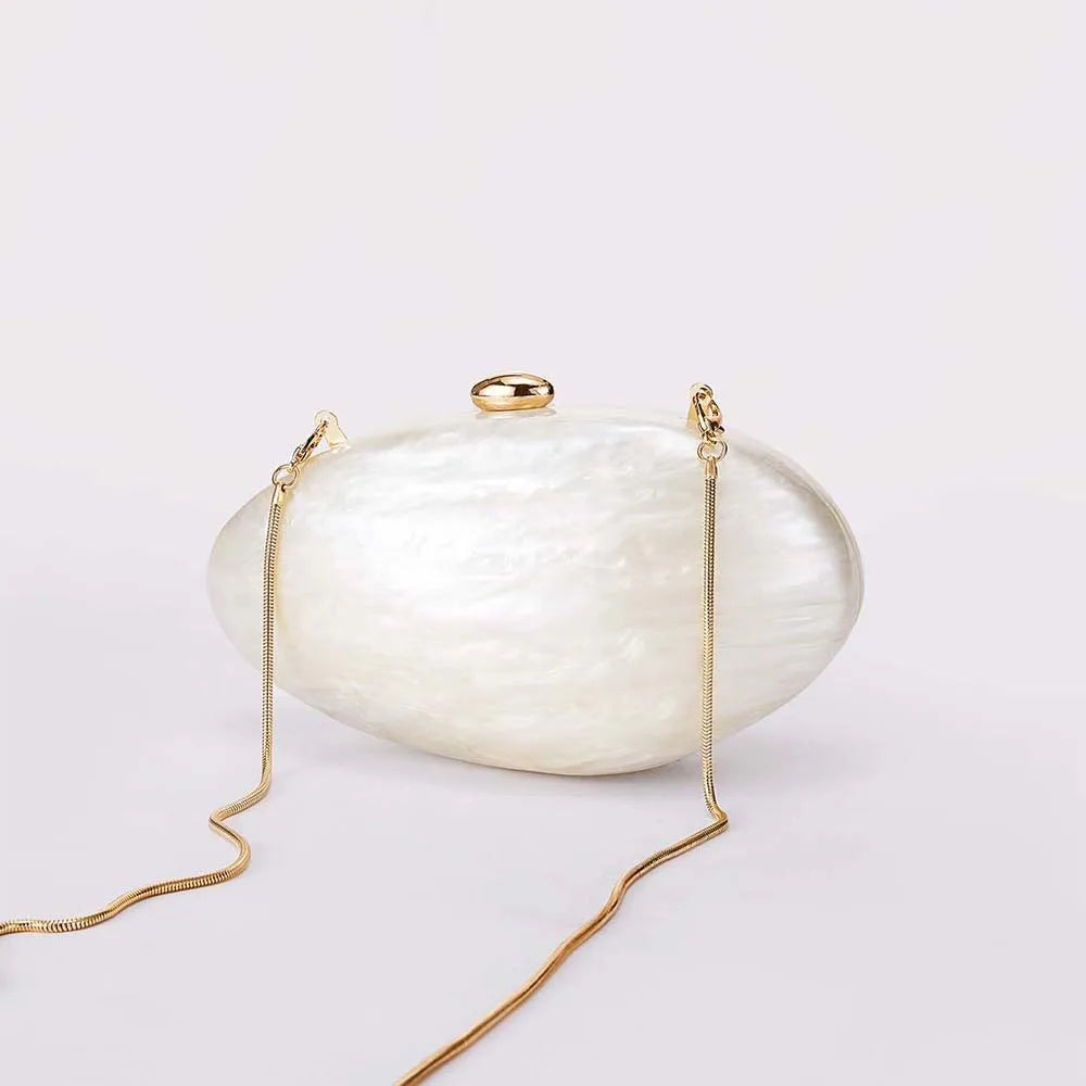 Oval Marble Shell Evening Bag - Elegant Luxury Wedding Purse