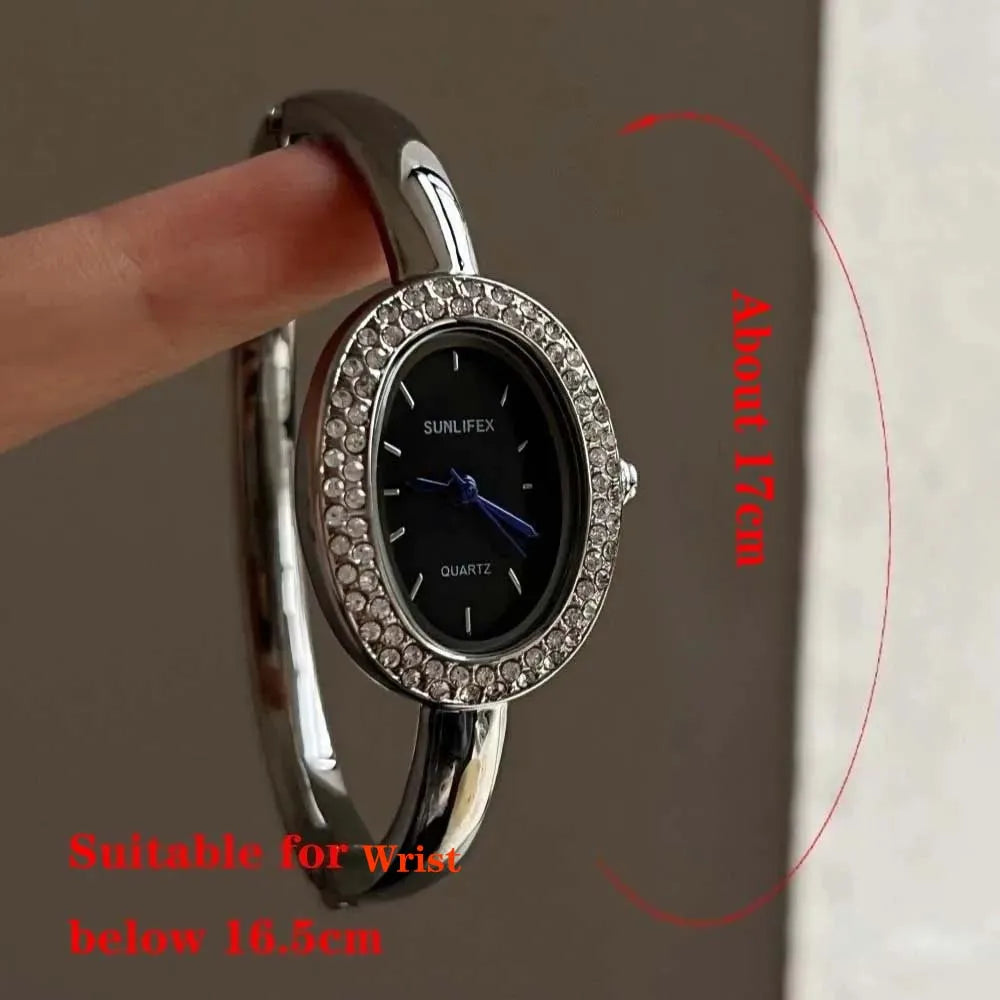 Luxury Diamond Oval Watch - Elegant Women's Bracelet