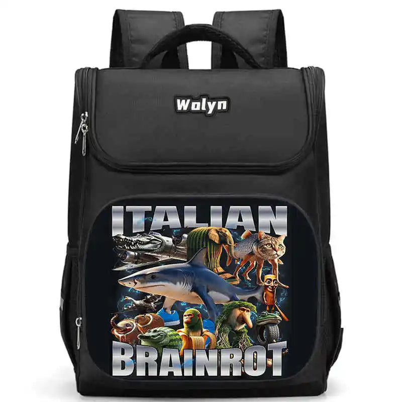 Kids Cartoon Brainrot School Bag - Large Capacity Pupil Backpack for Boys & Girls, Durable Student Bookbag & Commuter Travel Bag