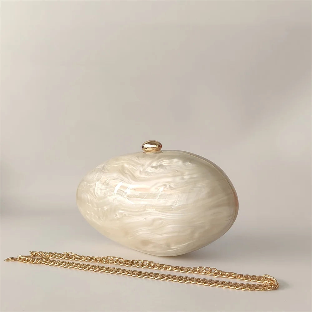 Oval Marble Shell Evening Bag - Elegant Luxury Wedding Purse