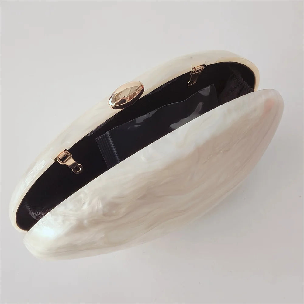 Oval Marble Shell Evening Bag - Elegant Luxury Wedding Purse