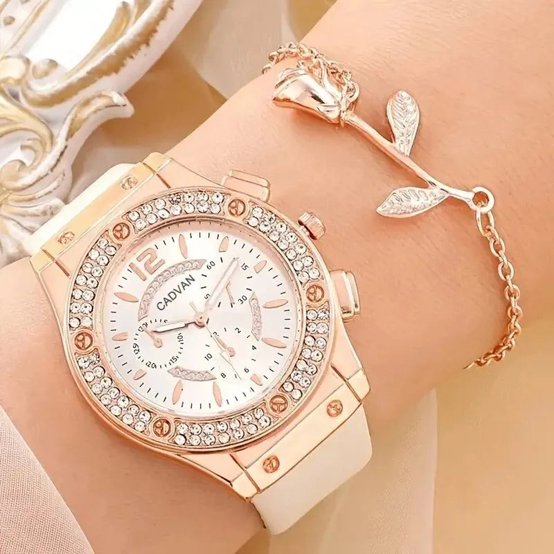 Luxury Rhinestone Watch Set - Elegant Quartz Women's Clock
