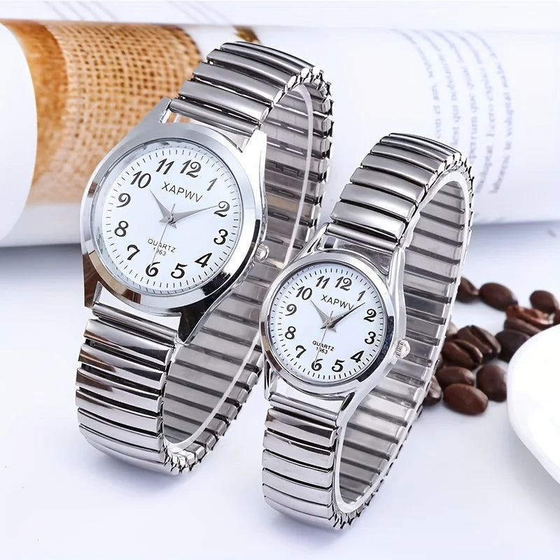 Elastic Band Easy-Read Watch - Large Dial Elderly Couple Set