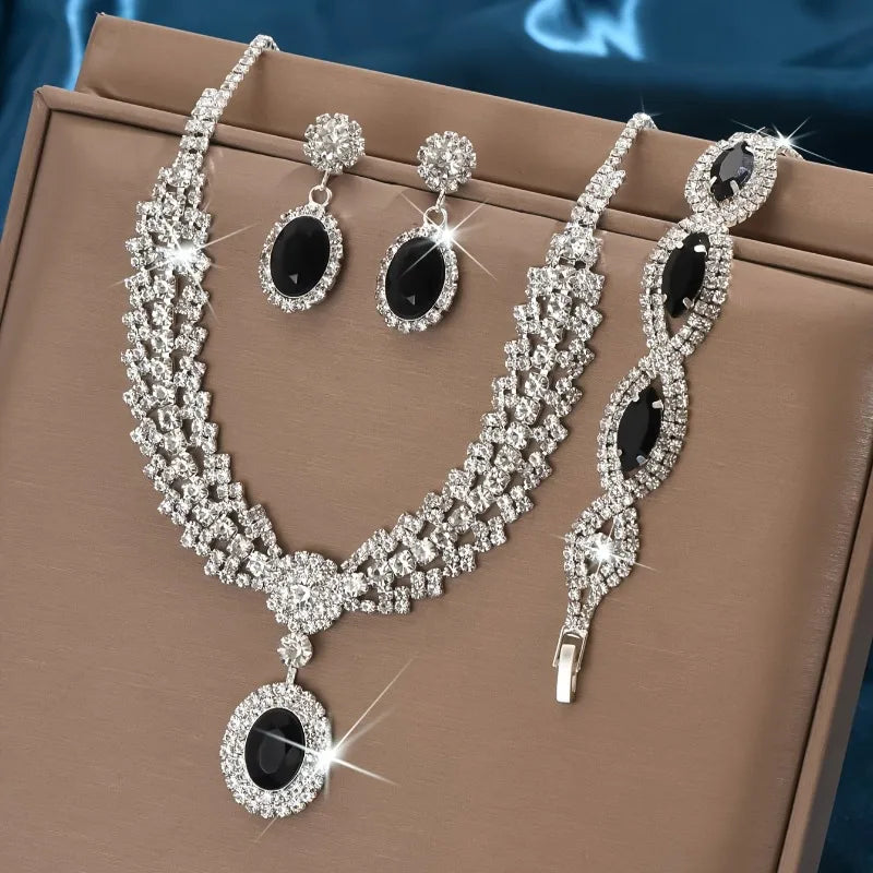 Luxury Bridal Jewelry Set - Rhinestone Necklace & Earrings
