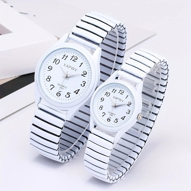Elastic Band Easy-Read Watch - Large Dial Elderly Couple Set