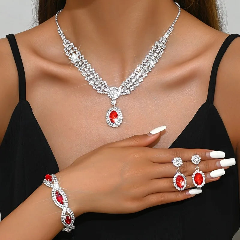 Luxury Bridal Jewelry Set - Rhinestone Necklace & Earrings