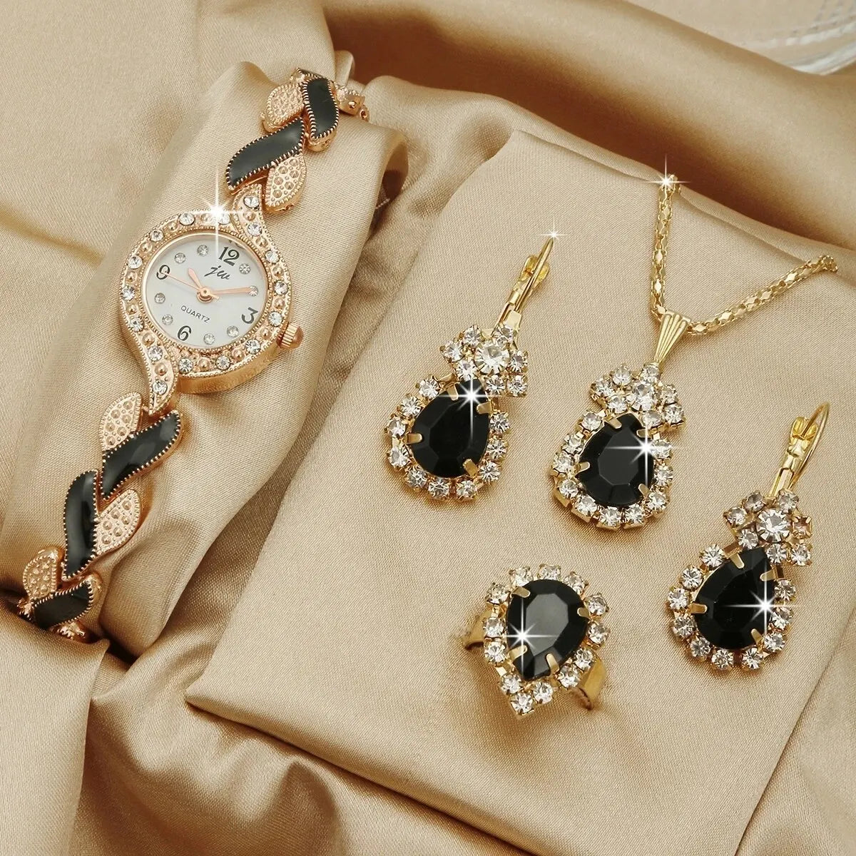 Luxury Women’s Diamond Watch & 5-Pcs Jewelry Bracelet Set