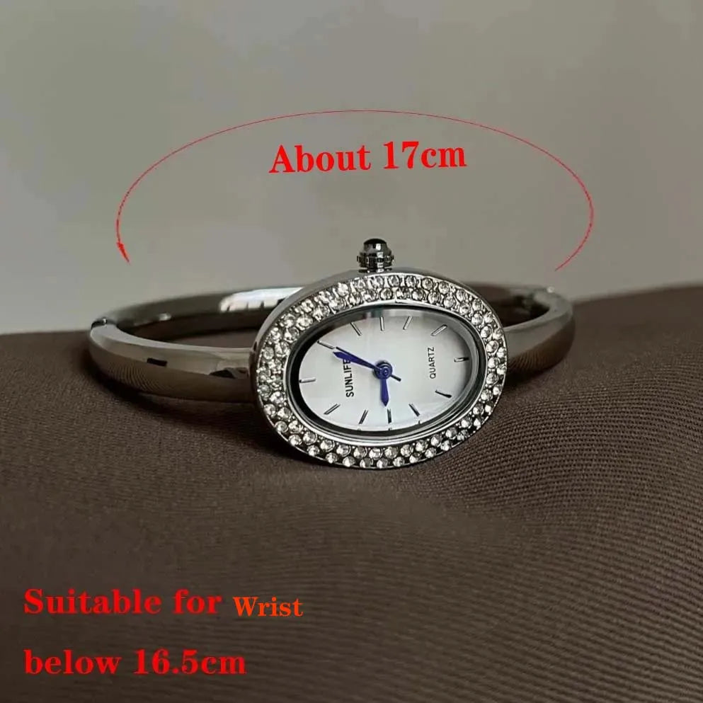 Luxury Diamond Oval Watch - Elegant Women's Bracelet