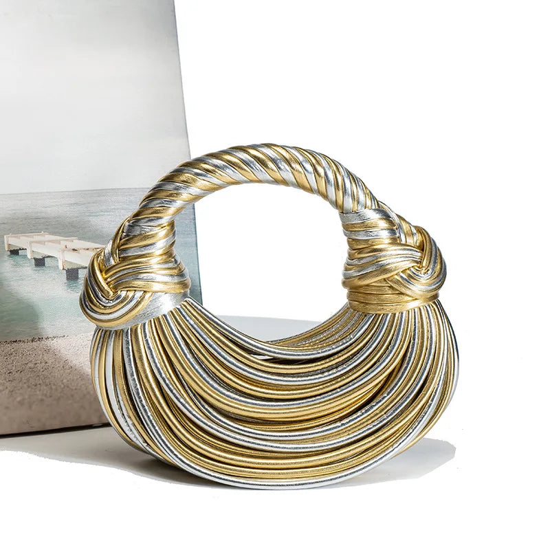 Luxury Handwoven Noodle Bag - Gold Luxury Evening Clutch