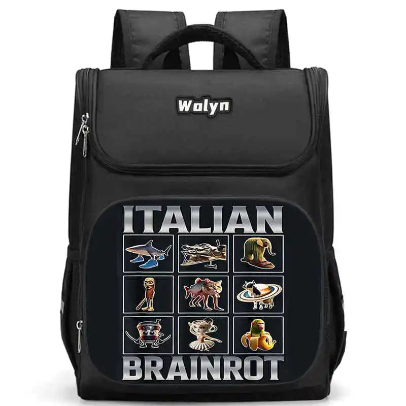 Kids Cartoon Brainrot School Bag - Large Capacity Pupil Backpack for Boys & Girls, Durable Student Bookbag & Commuter Travel Bag