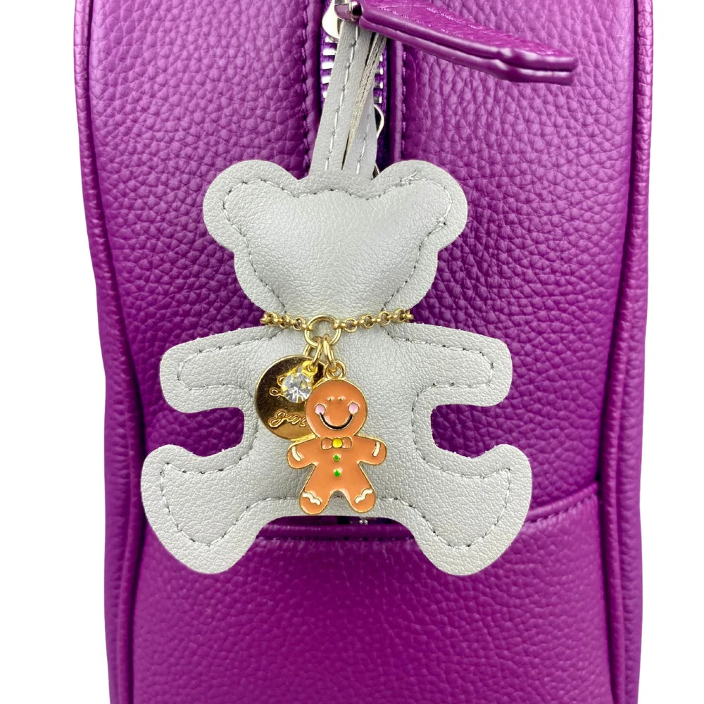 Handmade PU Leather Bear Keychain - Detailed Stitching with Gingerbread Man Charm, Luxury Bag Pendant & Car Key Accessory