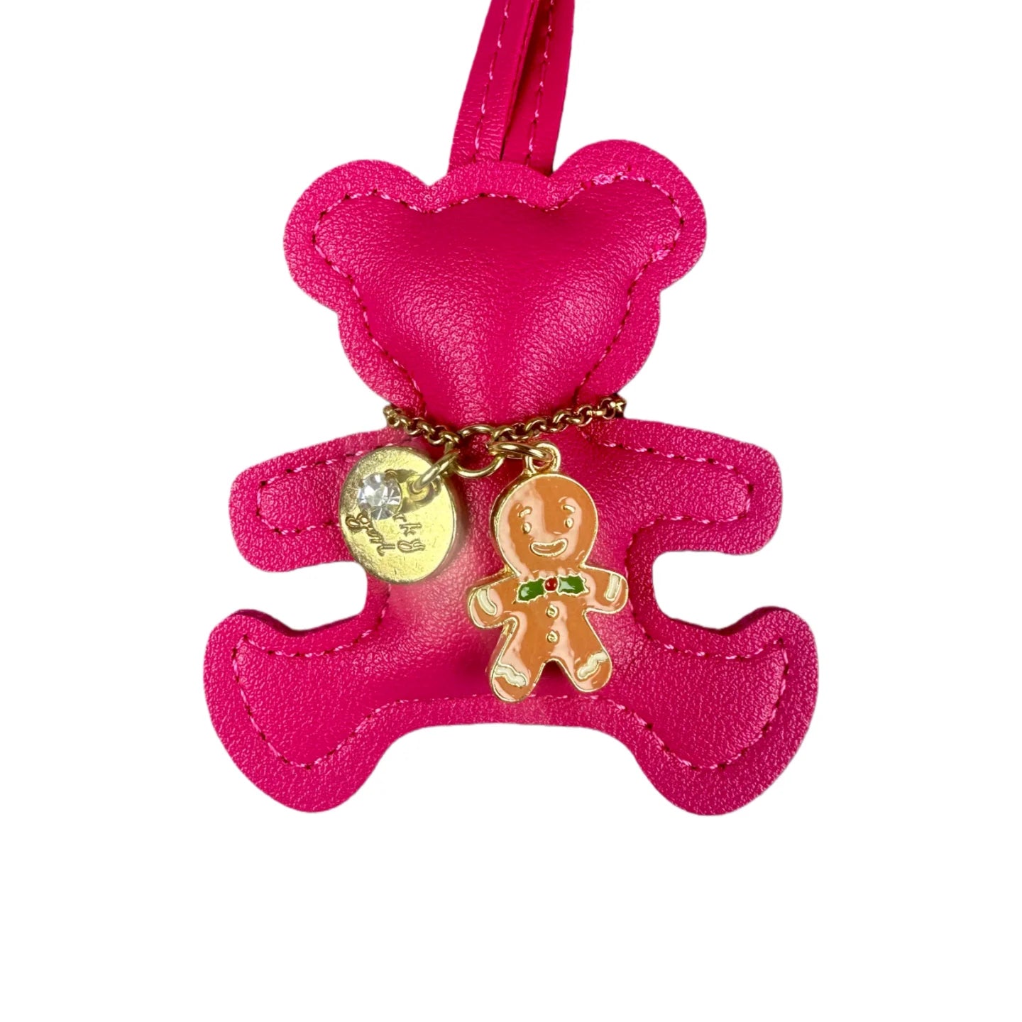 Handmade PU Leather Bear Keychain - Detailed Stitching with Gingerbread Man Charm, Luxury Bag Pendant & Car Key Accessory