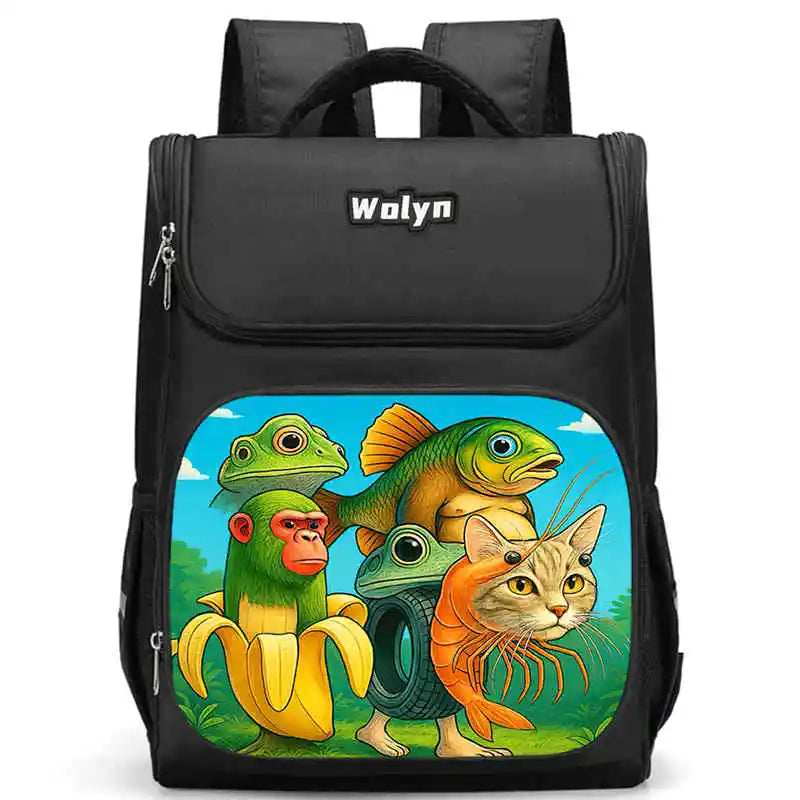 Kids Cartoon Brainrot School Bag - Large Capacity Pupil Backpack for Boys & Girls, Durable Student Bookbag & Commuter Travel Bag