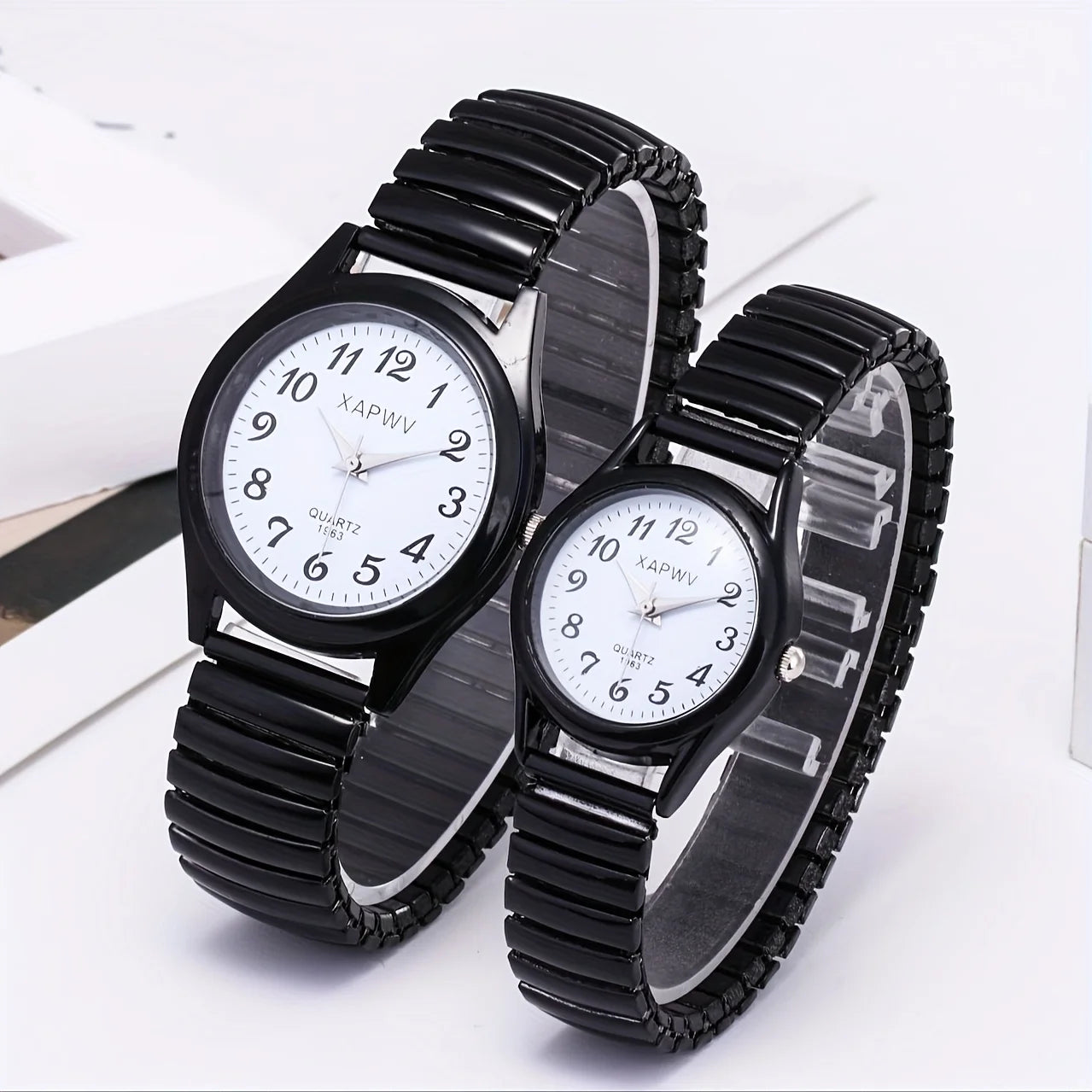 Elastic Band Easy-Read Watch - Large Dial Elderly Couple Set