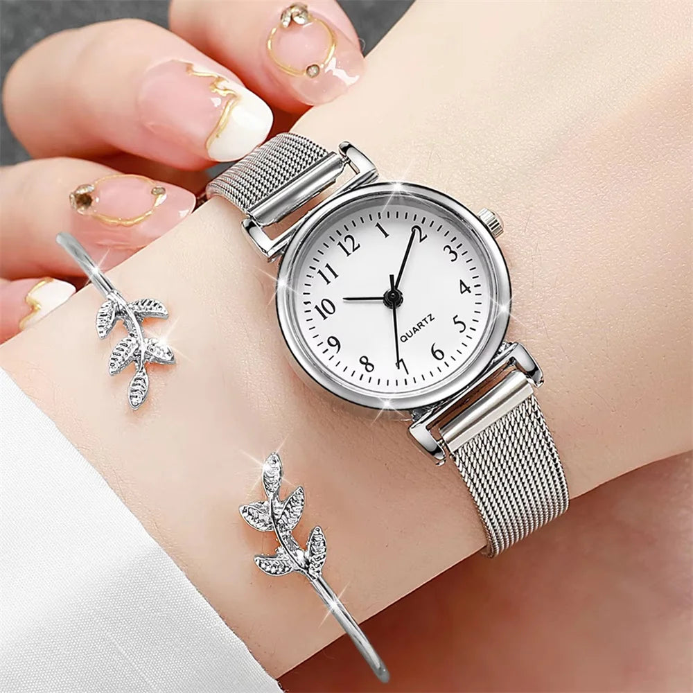 Simple Dial Women's Watch Set - Minimalist Quartz Wristwatch