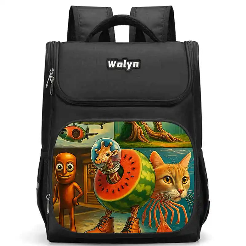 Kids Cartoon Brainrot School Bag - Large Capacity Pupil Backpack for Boys & Girls, Durable Student Bookbag & Commuter Travel Bag