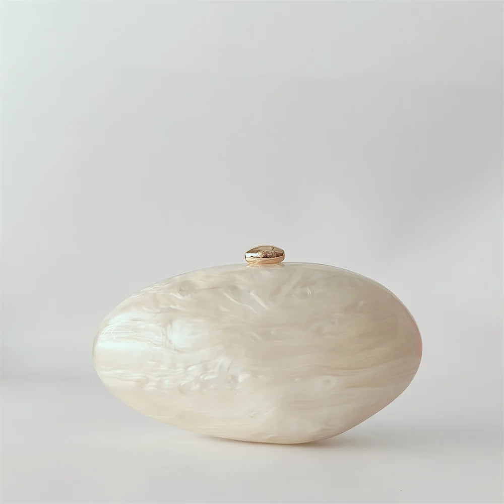 Oval Marble Shell Evening Bag - Elegant Luxury Wedding Purse