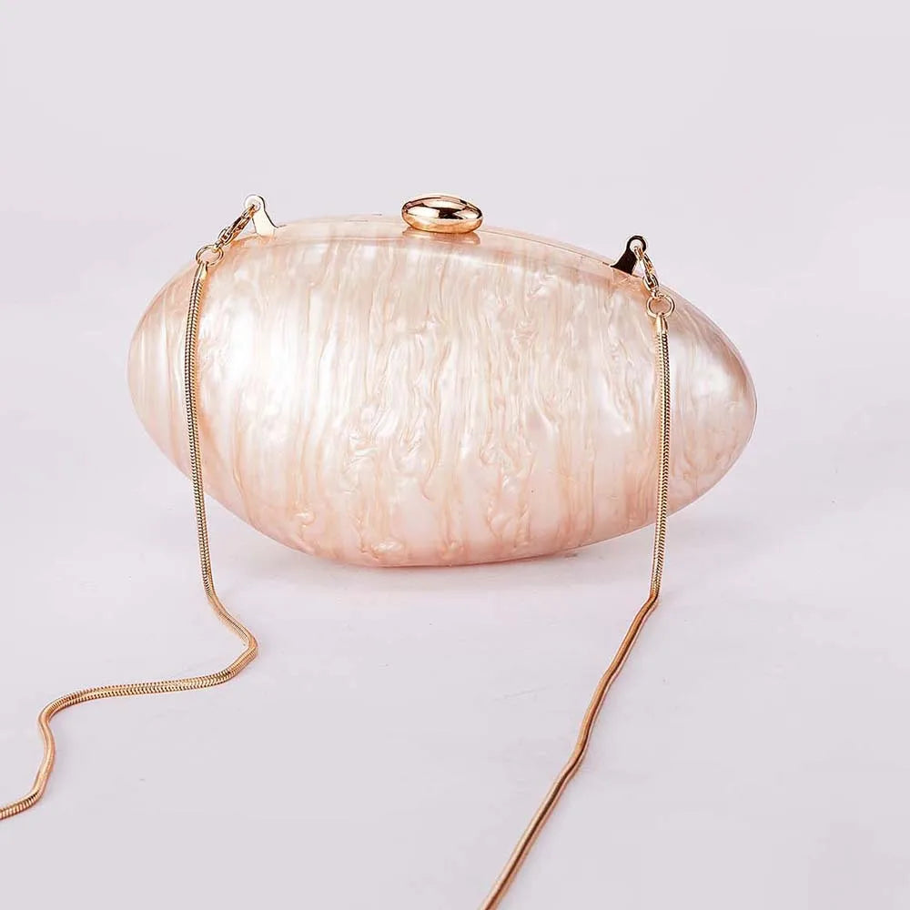Oval Marble Shell Evening Bag - Elegant Luxury Wedding Purse