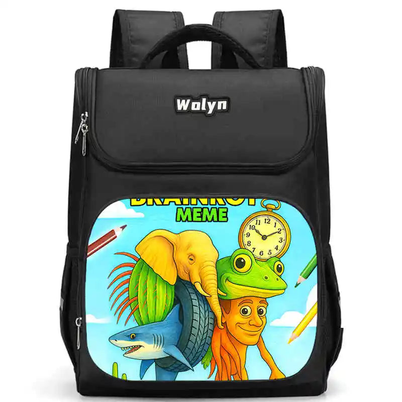 Kids Cartoon Brainrot School Bag - Large Capacity Pupil Backpack for Boys & Girls, Durable Student Bookbag & Commuter Travel Bag