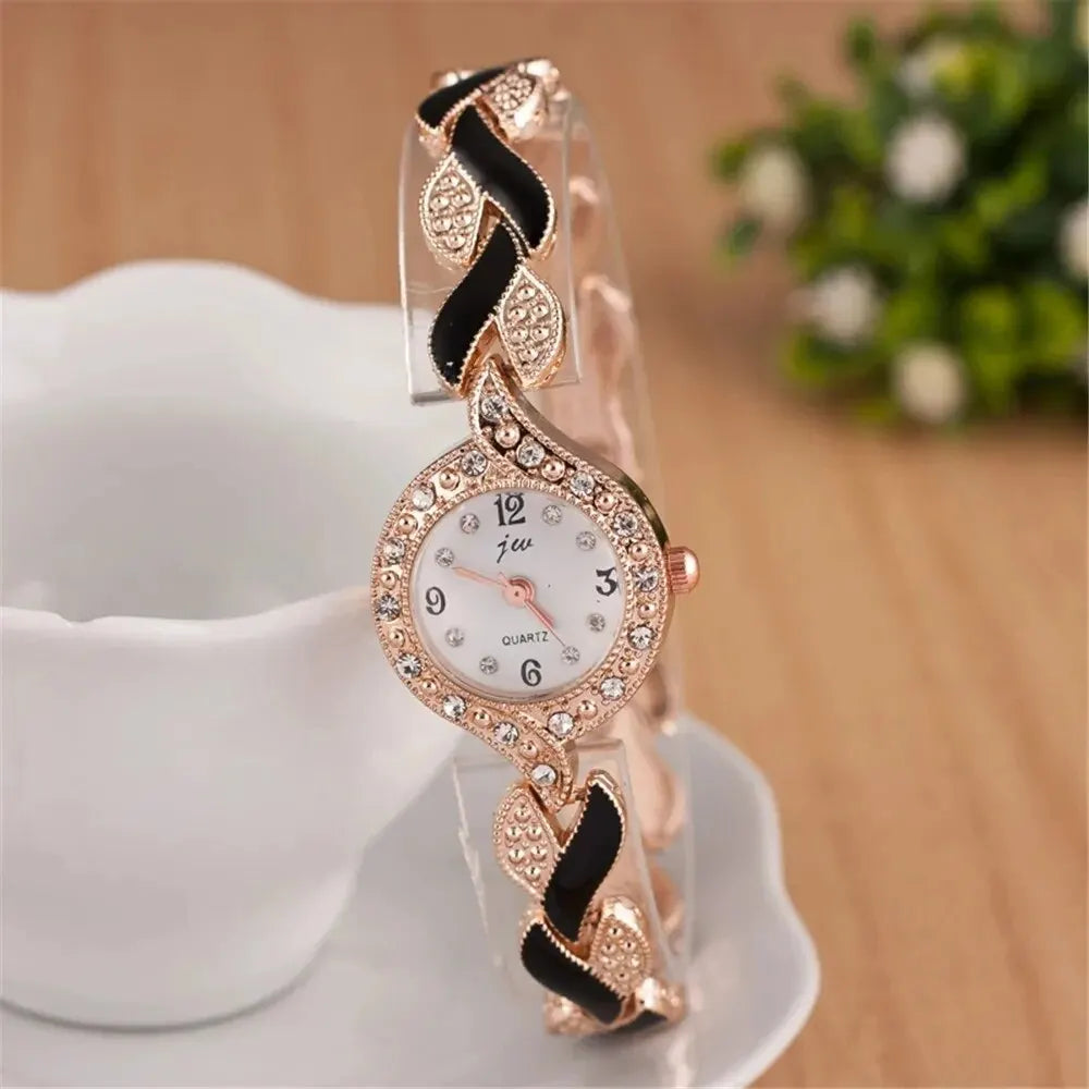 Luxury Women’s Diamond Watch & 5-Pcs Jewelry Bracelet Set
