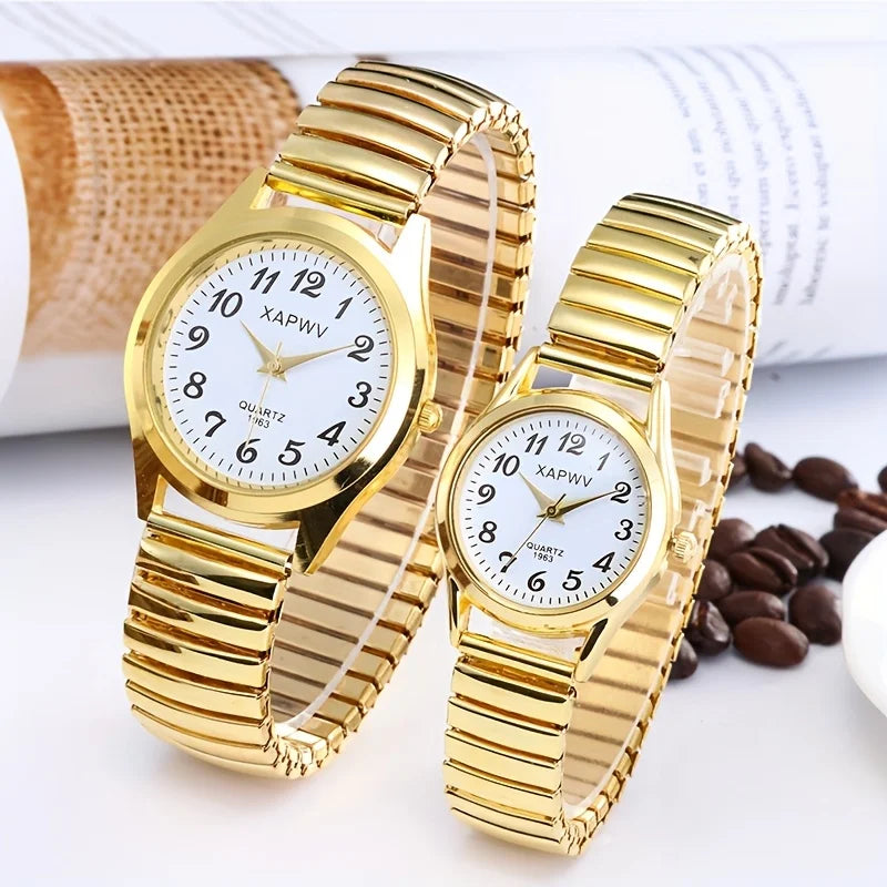 Elastic Band Easy-Read Watch - Large Dial Elderly Couple Set