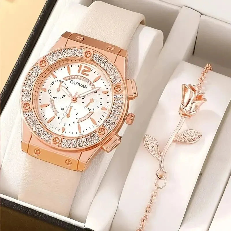 Luxury Rhinestone Watch Set - Elegant Quartz Women's Clock