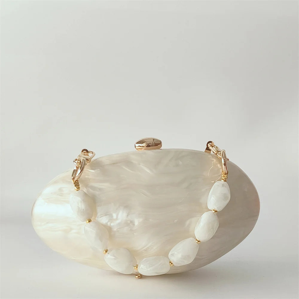 Oval Marble Shell Evening Bag - Elegant Luxury Wedding Purse