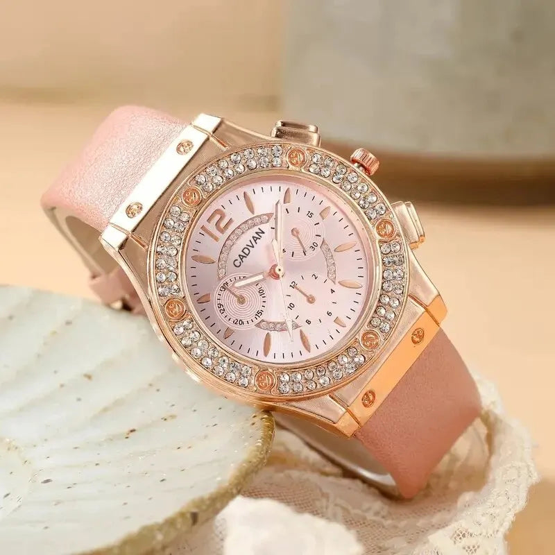Luxury Rhinestone Watch Set - Elegant Quartz Women's Clock