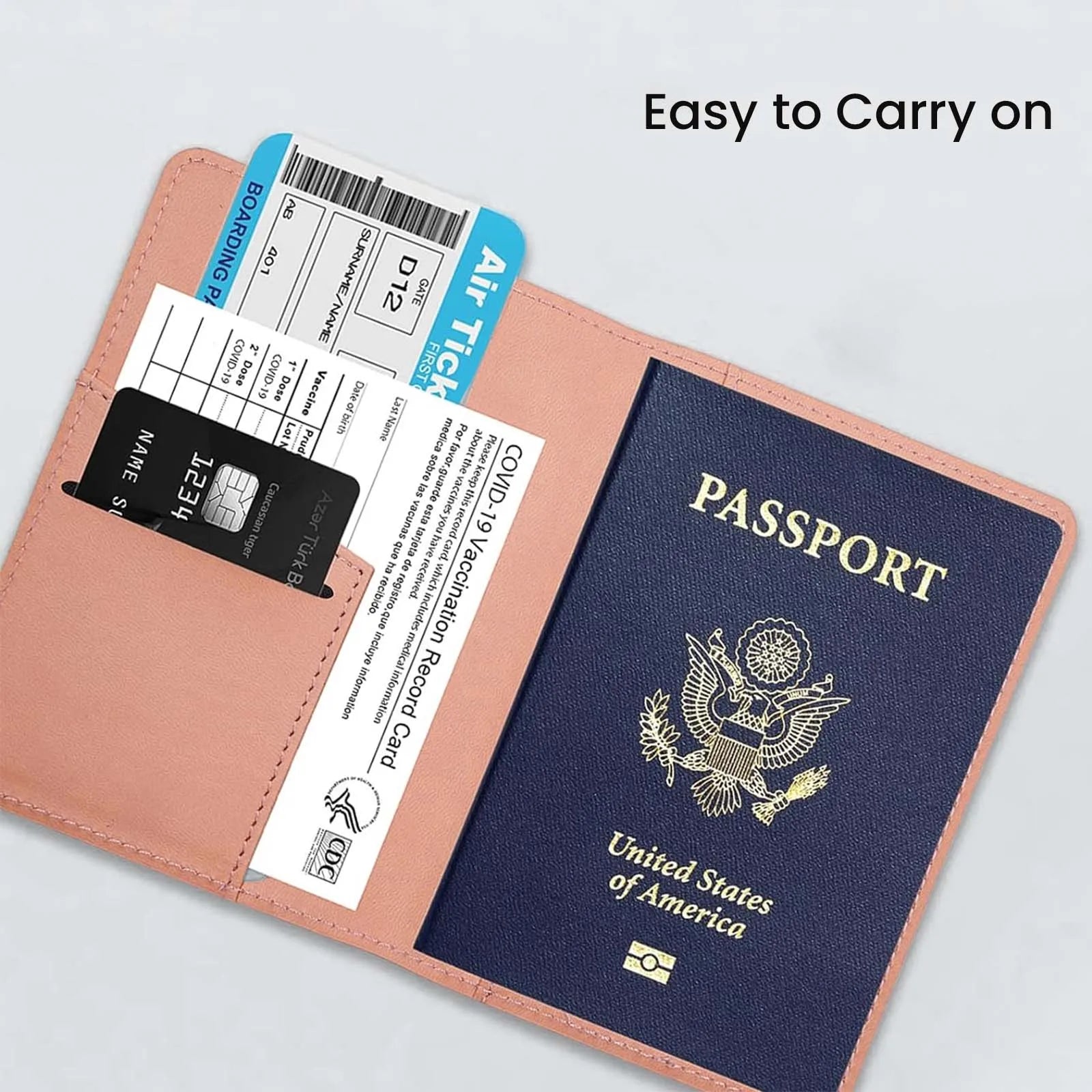 RFID Blocking Passport Wallet - Slim Faux Leather Travel Holder & Vaccine Card Organizer, Lightweight & Waterproof
