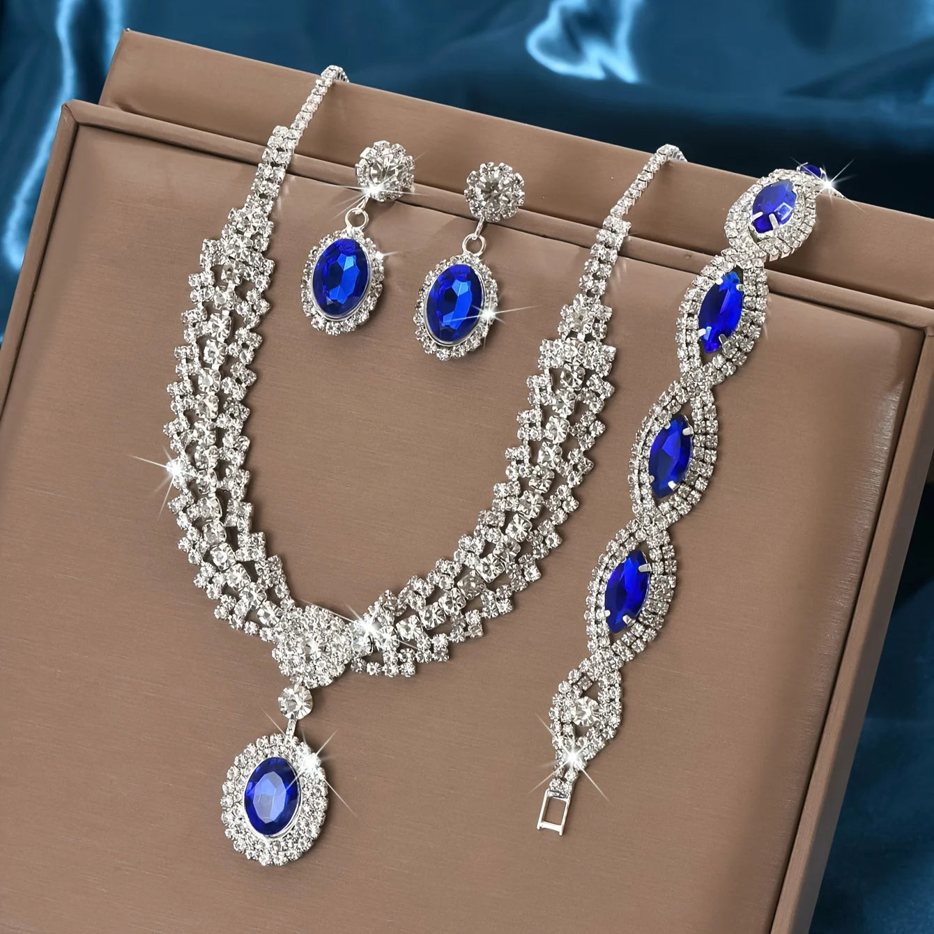 Luxury Bridal Jewelry Set - Rhinestone Necklace & Earrings