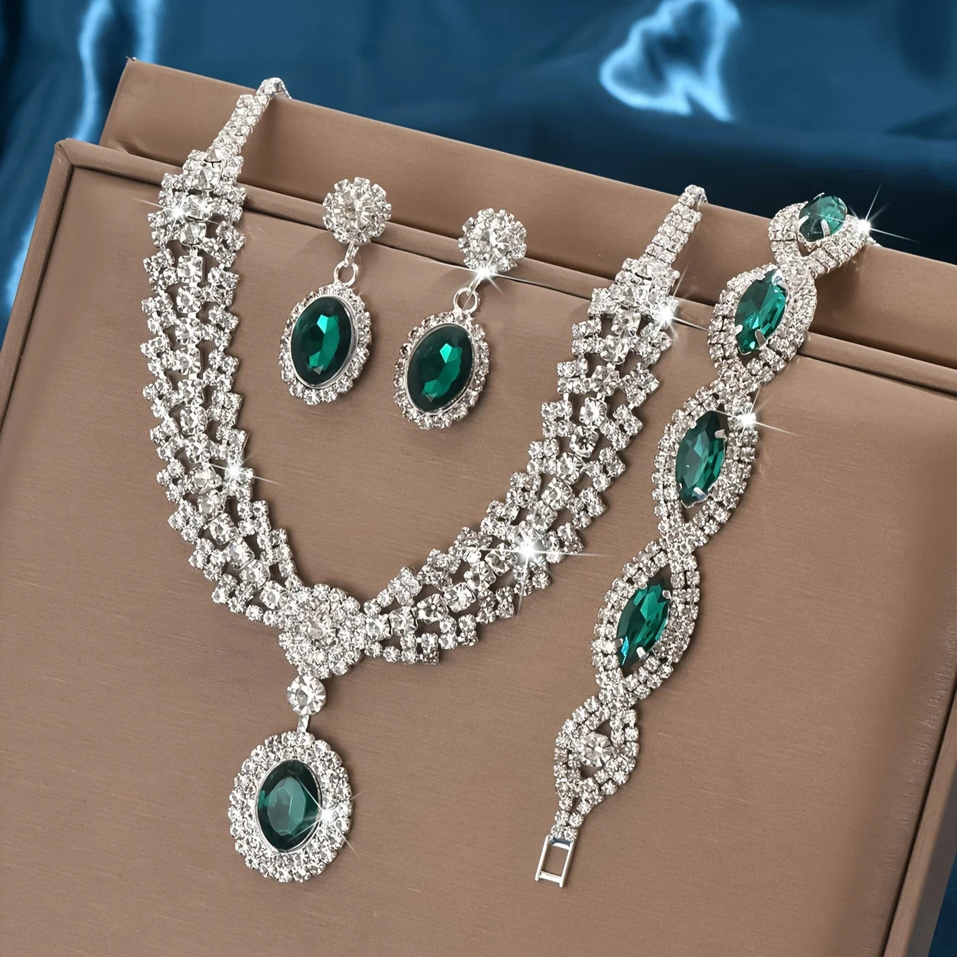 Luxury Bridal Jewelry Set - Rhinestone Necklace & Earrings