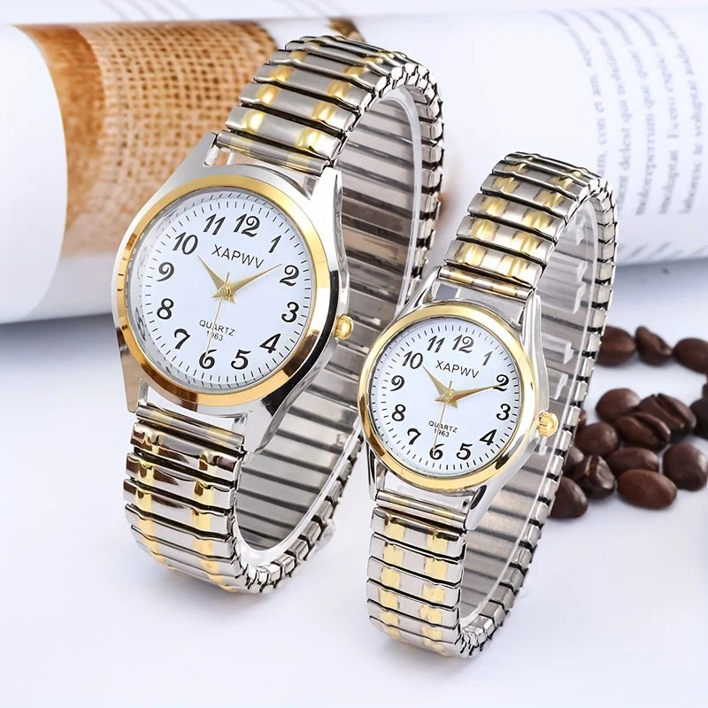 Elastic Band Easy-Read Watch - Large Dial Elderly Couple Set