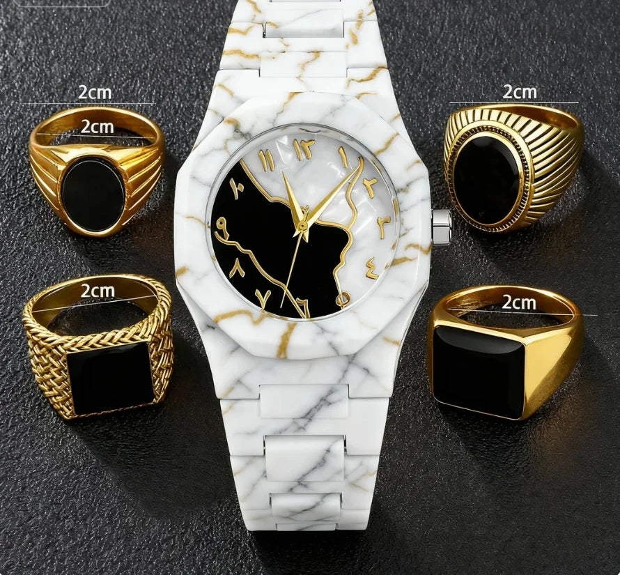 5-Piece Luxury Business Set - Gold Watch & Ring Collection