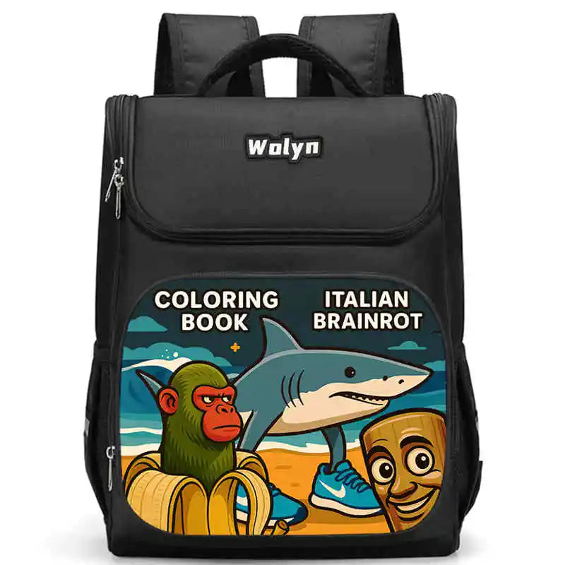 Kids Cartoon Brainrot School Bag - Large Capacity Pupil Backpack for Boys & Girls, Durable Student Bookbag & Commuter Travel Bag