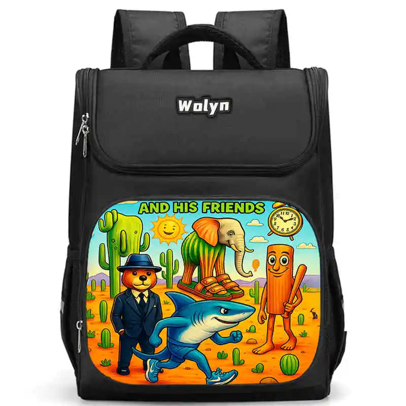 Kids Cartoon Brainrot School Bag - Large Capacity Pupil Backpack for Boys & Girls, Durable Student Bookbag & Commuter Travel Bag