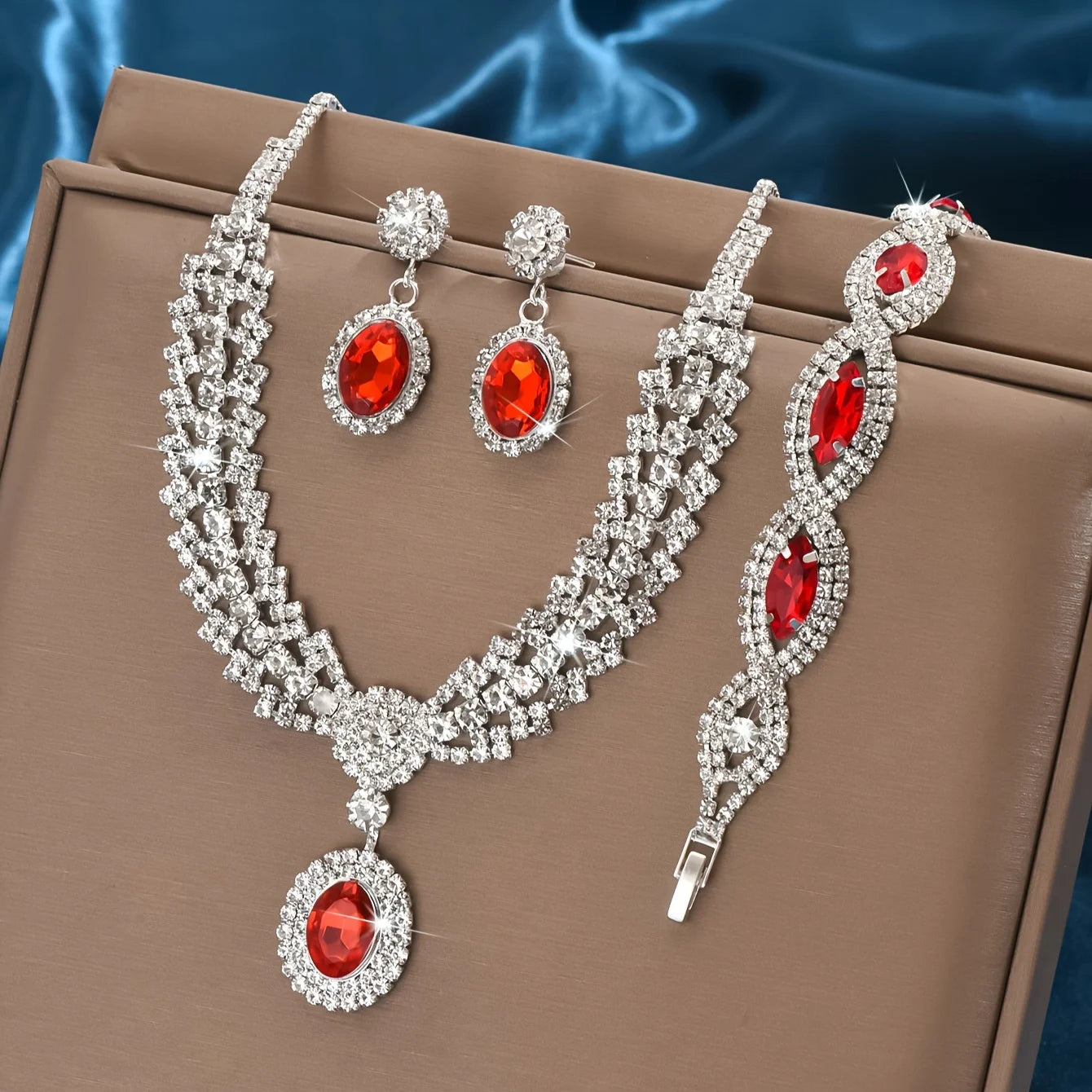 Luxury Bridal Jewelry Set - Rhinestone Necklace & Earrings