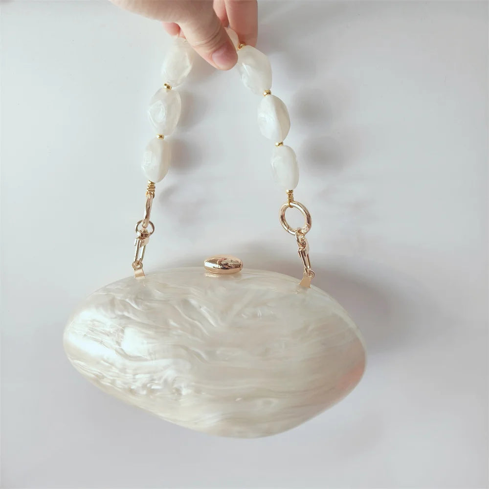 Oval Marble Shell Evening Bag - Elegant Luxury Wedding Purse