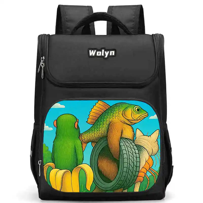 Kids Cartoon Brainrot School Bag - Large Capacity Pupil Backpack for Boys & Girls, Durable Student Bookbag & Commuter Travel Bag