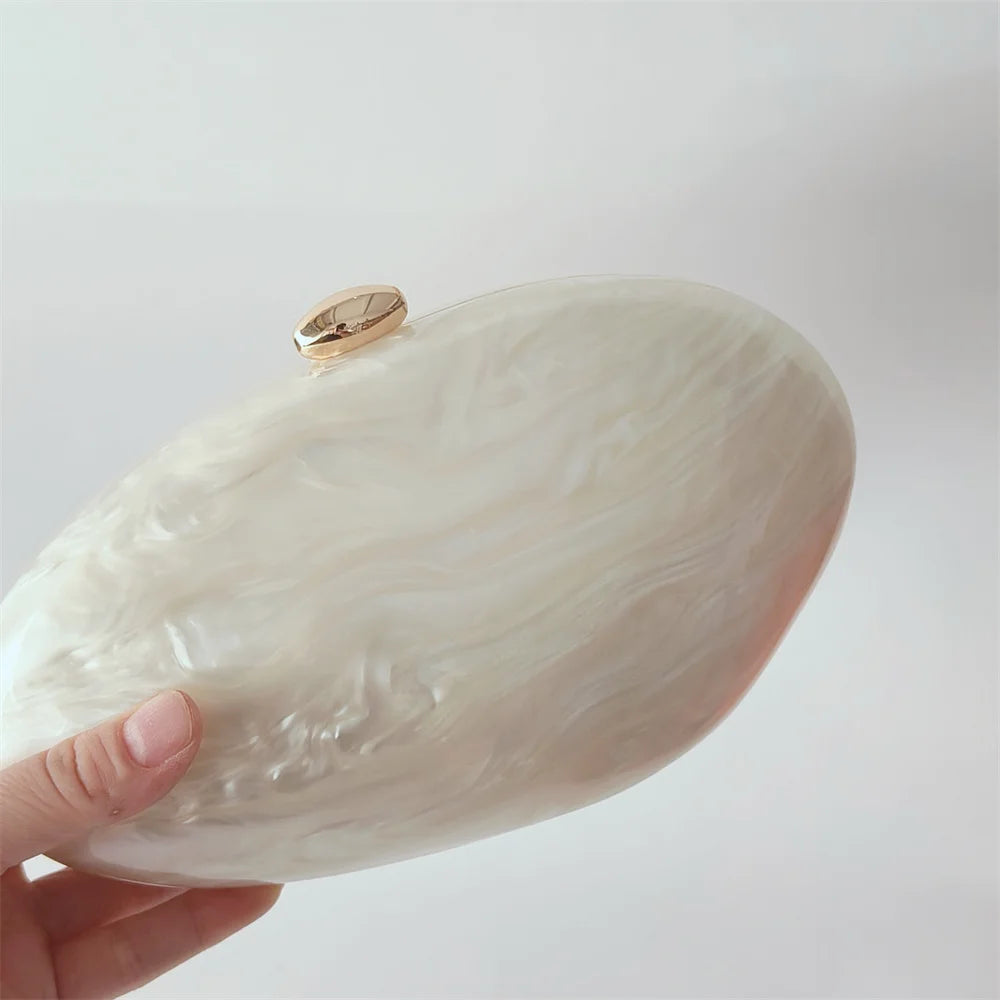 Oval Marble Shell Evening Bag - Elegant Luxury Wedding Purse
