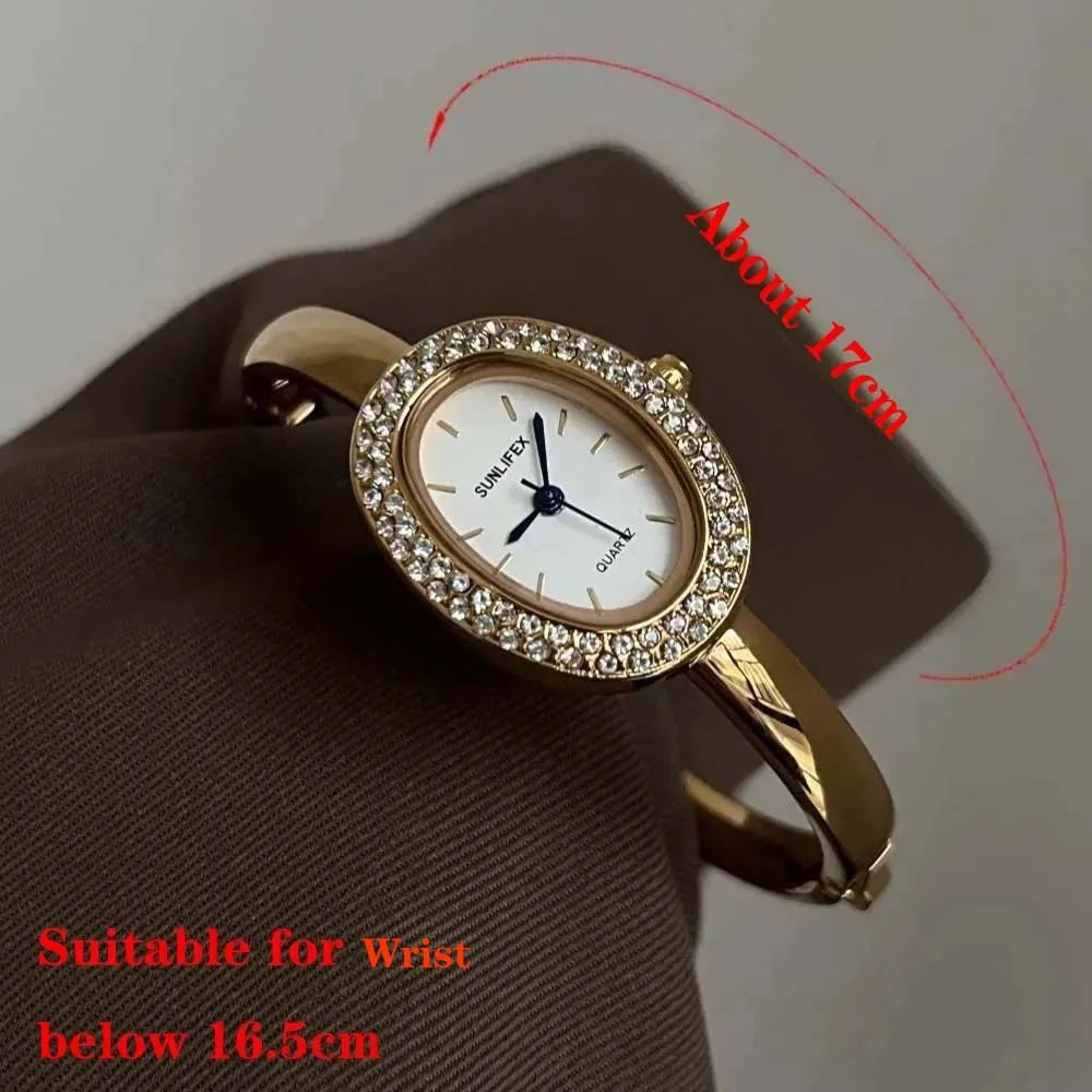 Luxury Diamond Oval Watch - Elegant Women's Bracelet