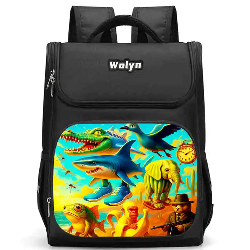 Kids Cartoon Brainrot School Bag - Large Capacity Pupil Backpack for Boys & Girls, Durable Student Bookbag & Commuter Travel Bag