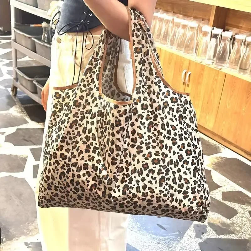 Leopard Print Large Capacity Tote Bag - Foldable Shopping Bag & Trendy Shoulder Handbag for Women, Daily Travel & Grocery