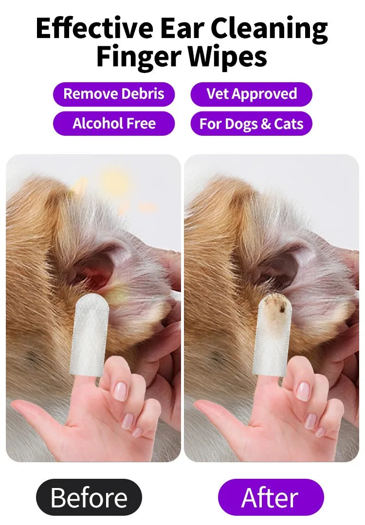 Dog & Cat Ear Cleaning Wipes | Anti-Mite Pet Finger Cots