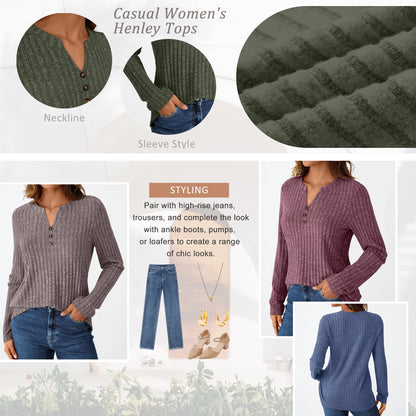 Tunic Shirts for Womens Long Sleeve Tops Casual V Neck Sweaters for Women Blouses