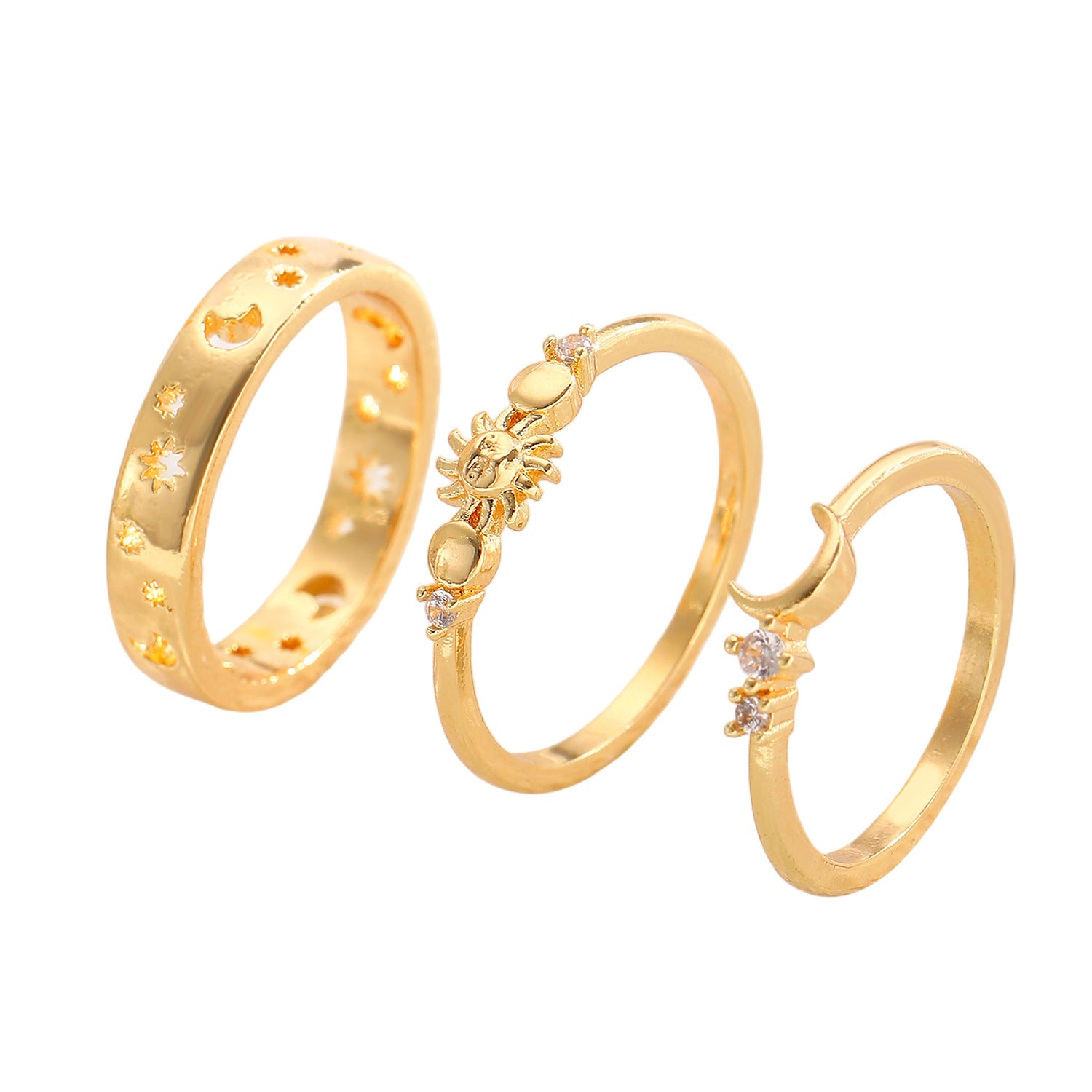 Gold Plated Star & Moon Band - All-Match Minimalist Fashion Ring