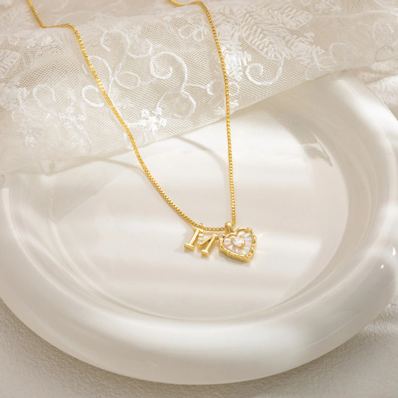 18K Gold Heart Letter Necklace - Dainty Diamond Encrusted Jewelry