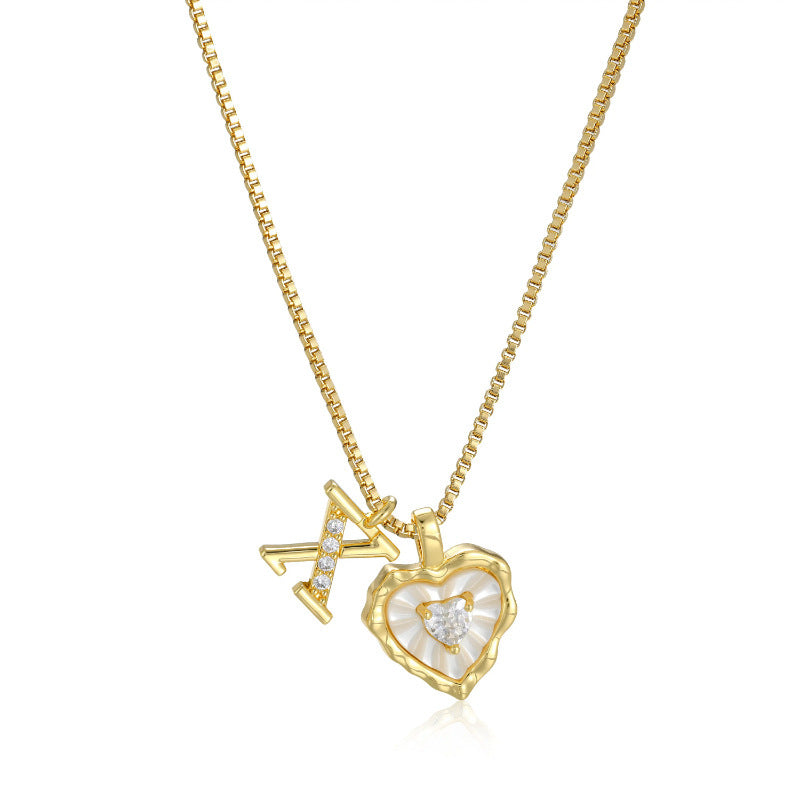 18K Gold Heart Letter Necklace - Dainty Diamond Encrusted Jewelry