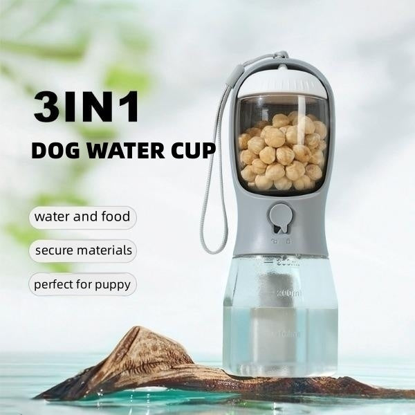 Portable Dog Water Cup & Snack Feeder with Poop Bag Holder